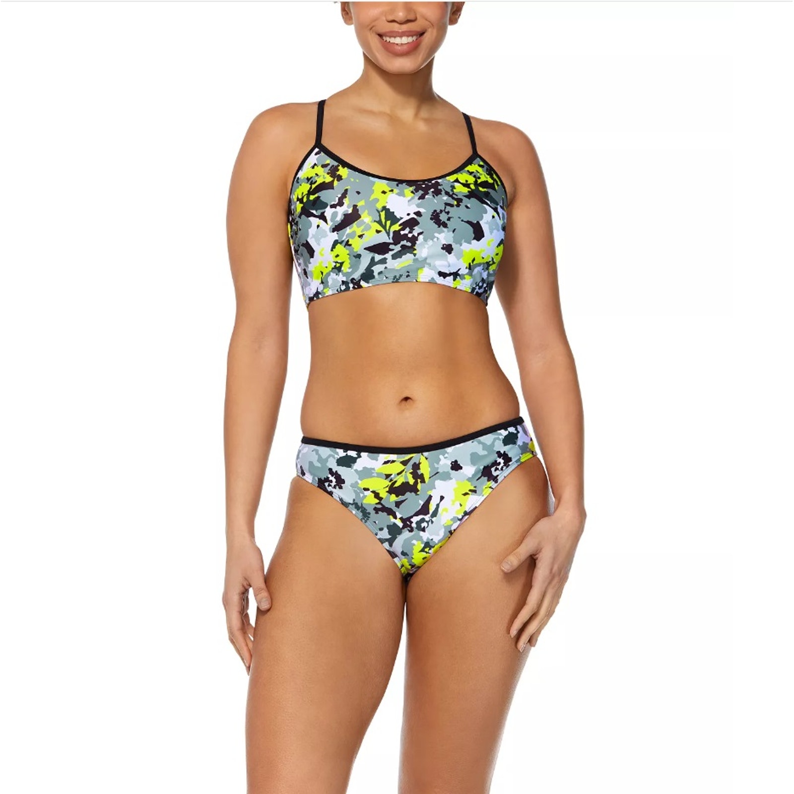 Reebok Women Pixel Printed Sporty Bralette Bikini Top/Bottoms Swimsuit Size Xl